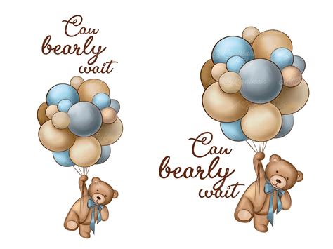 Teddy Bear Clipart, Can Bearly Wait, PNG, Baby Shower, Digital Download