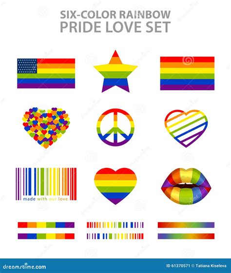 Símbolos Do Arco-íris LGBT Da Seis-cor: Bandeiras, Corações, Paz