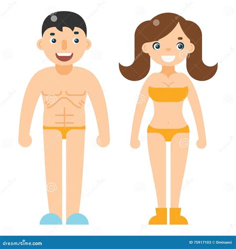 Happy Man Woman Beach Dress Nude Characters Flat Design Vector