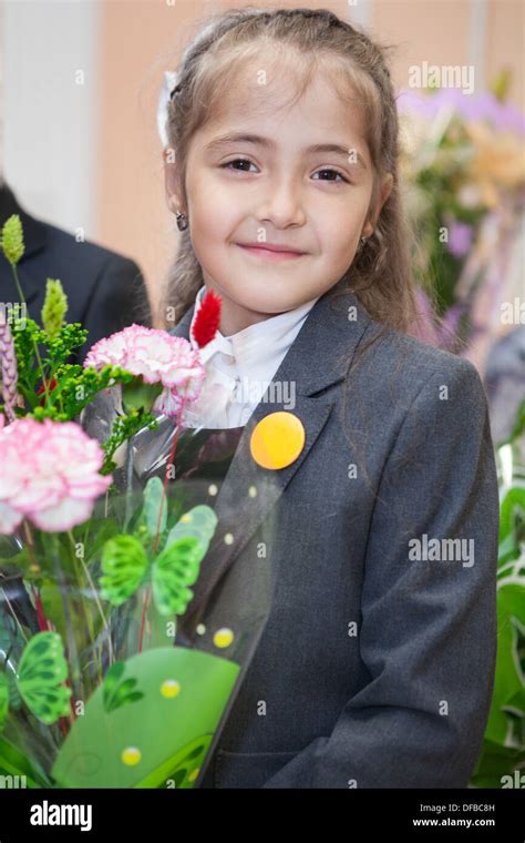 A Russian schoolgirl portrait. First grade elementary school. St Stock ...