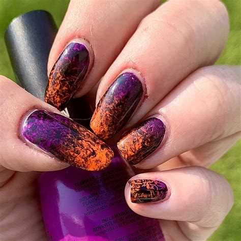 Neon purple to neon orange gradient, with black dry marbled on top. Because it’s spooky season y ...