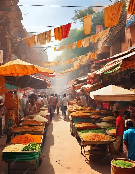 Premium AI Image | A bustling Indian street market with vibrant street