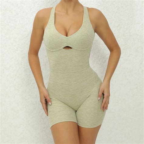New One Piece Gym Fitness Sets Bodysuits Workout Solid Color Jumpsuits