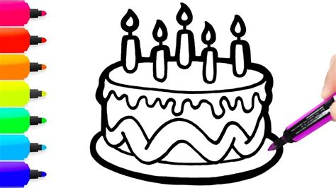 desenho de bolo de aniversário para colorir para aprendem cores - YouTube