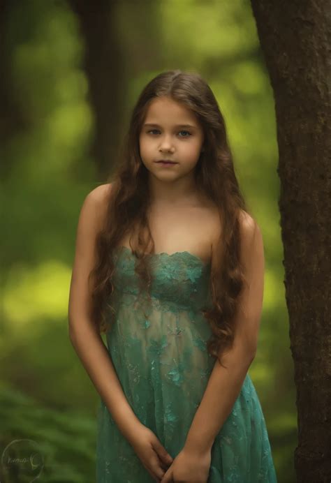 Arafed girl in a blue dress standing in a forest - SeaArt AI