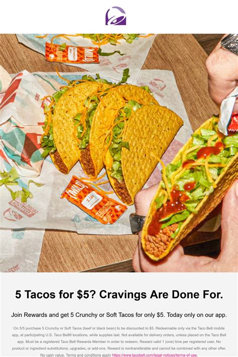 5 tacos for $5 today via mobile at Taco Bell #tacobell - The Coupons App®