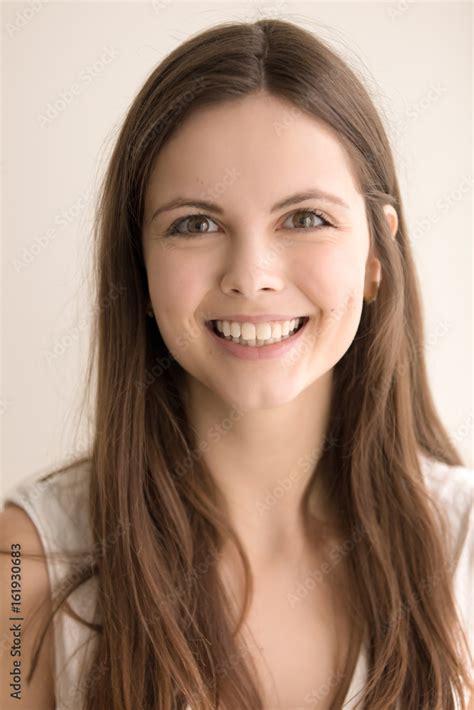 Headshot portrait of happy young woman. Charming teen girl with joyful ...