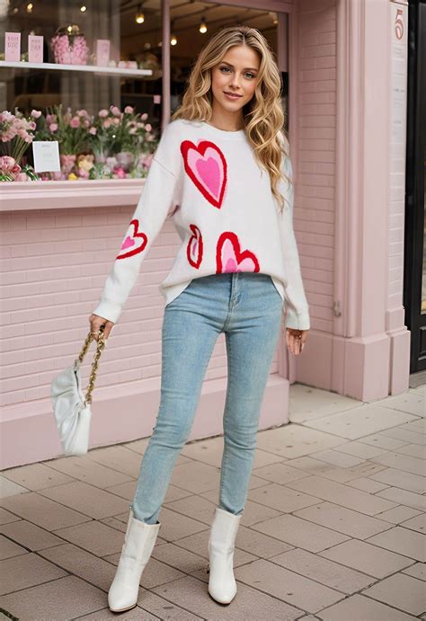 Heart Fluttering Crew Neck Knit Sweater in White - Retro, Indie and