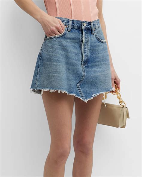 AGOLDE Parker Angled-Hem Denim Mini Skirt | Neiman Marcus