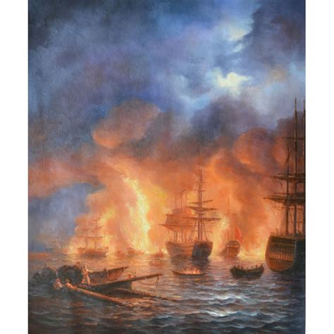 Картина маслени бои Битката за Чешме нощем, 1856 г., Иван Айвазовски