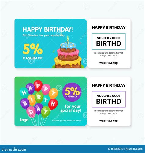 Birthday Gift Voucher Card Template Design. 5 Cashback Coupon Code