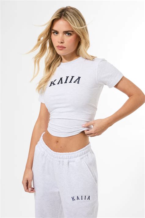 Kaiia Longline Baby Tee Light Grey Marl & Navy | Kaiia
