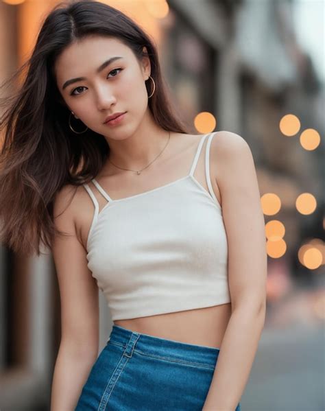portrait   beautiful women wearing tank top  mini skirt standing