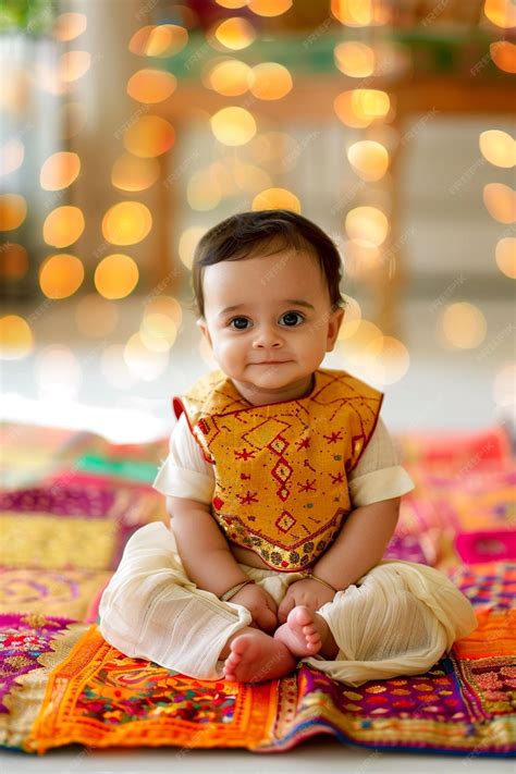 premium photo cute indian baby  traditional outfit celebrating