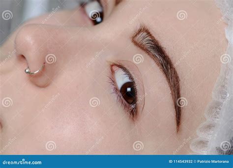Permanent Makeup. Permanent Tattooing of Eyebrows Stock Photo - Image ...