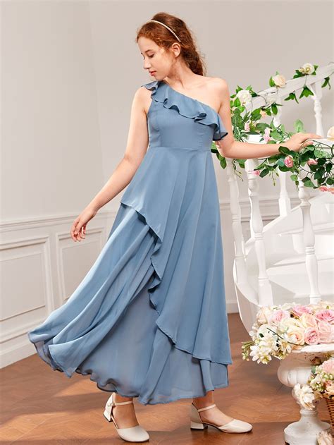 Ruffle Trim One Shoulder Junior Bridesmaid Dress | Junior bridesmaid