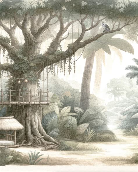 Tropical Animal Oasis Mural Kids Room Peel & Stick Removable Wallpaper