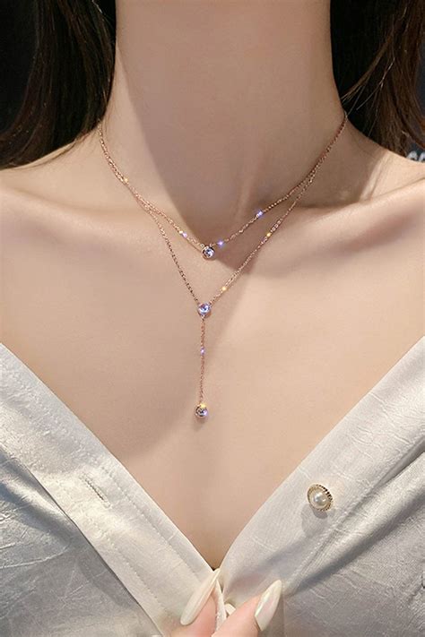 Double layered sparkling pendant necklace rose gold – Artofit