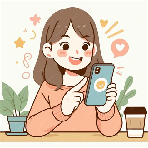 Premium Vector | Beauty girl scrolling mobile phone