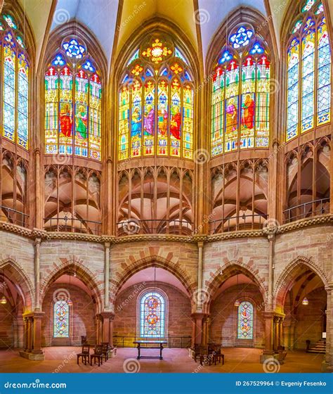 The Apse of Basel Minster Cathedral with Huge Panoramic Stained-glass
