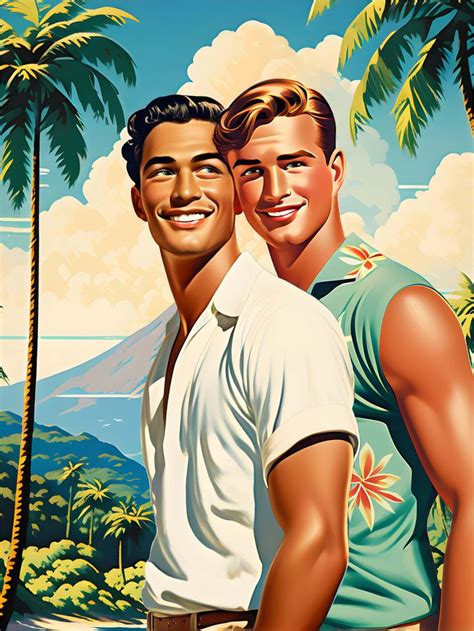 HAWAIIAN LOVERS, Vintage Style Poster, Romantic Gay, Lgbtq, Art Print ...