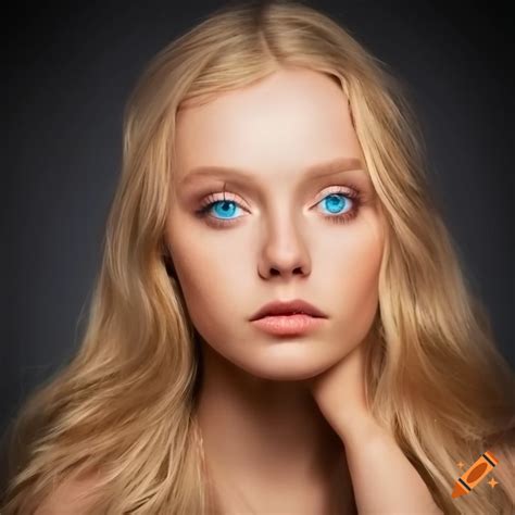 A blonde woman with fair complexion, attractive, golden hair, blue eyes