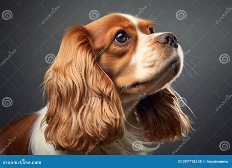 A Brown and White Spaniel Dog Looking Up at Something Stock Image ...
