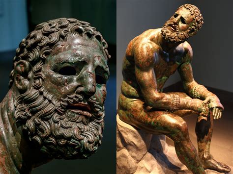 The "Boxer at Rest" is a Hellenistic Greek sculpture of a sitting nude