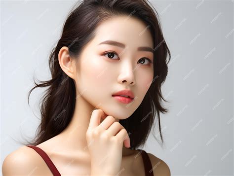 Premium AI Image | Beautiful and healthy skin care Asian girl at white