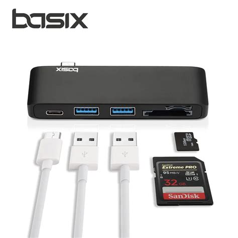 basix usb Type C Hub 5 in 1 USB C Hub Adapter with 2 USB 3.0 ports, SD ...