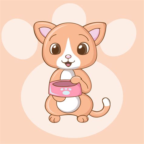 lindo gato kawaii sosteniendo un tazón de comida 5276518 Vector en Vecteezy