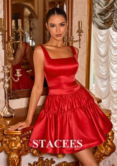 A-line Square Neckline Short/Mini Satin Homecoming Dress with Ruffles