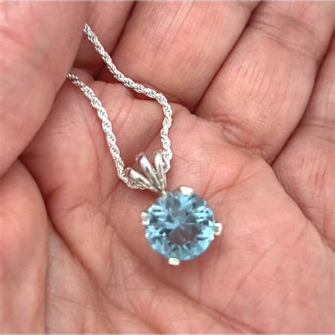 Blue Topaz Silver Necklace, Custom Faceted Gemstone Pendant, Sterling
