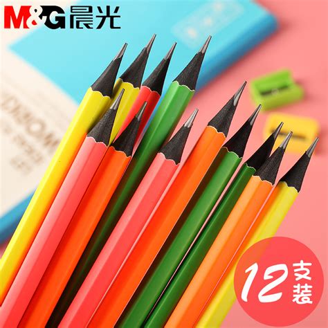 晨光文具 HB木杆铅笔纯色荧光色 12支装六角写字铅笔 AWP30812_虎窝淘