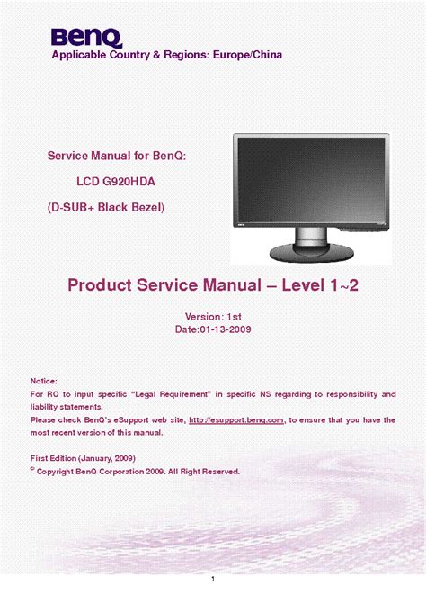 BENQ G920HDA-SM Service Manual download, schematics, eeprom, repair ...