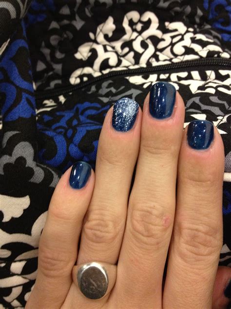 Navy Blue Gel Nails With Glitter - Douroubi