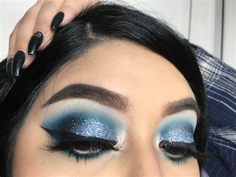 glitter blue smokey eye wedding makeup  blue eyes blue smokey eye