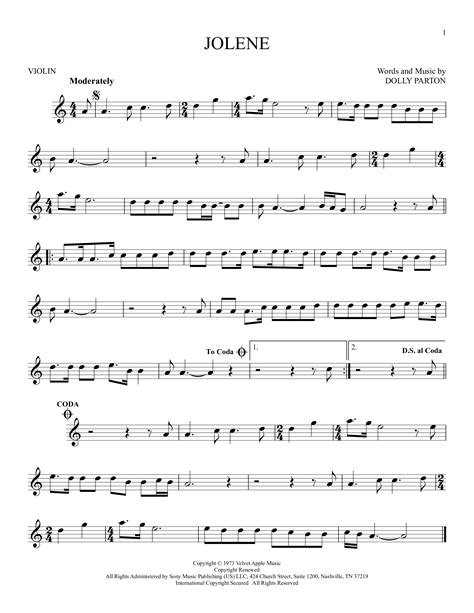 Play Official version of Jolene Sheet Music by Dolly Parton for Violin