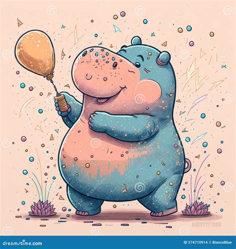 Colorful Cartoon in Hippopotamus Characteristic in Watercolor in Event
