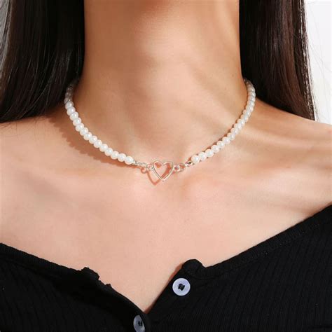 Ожерелье женское с жемчугом и сердечком | AliExpress