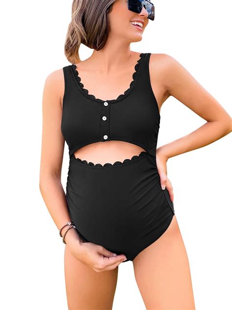Scallop Trim One Piece Monokini Swimwear for Maternity Modest Swimsuit