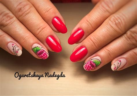 Фрукты на ногтях #малина на ногтях #летний маникюр