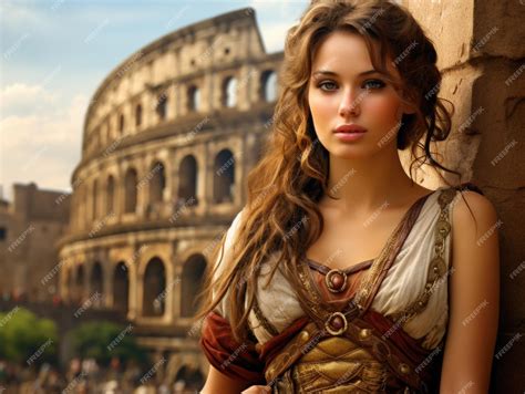 Premium AI Image | Roman cute young woman Colosseum in the background