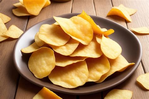 Premium AI Image | A plate of crisps on a wooden table