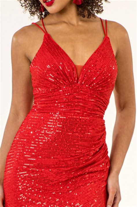 Rose Gold Short Cocktail Spaghetti Strap Sequin Bodycon Dress | The