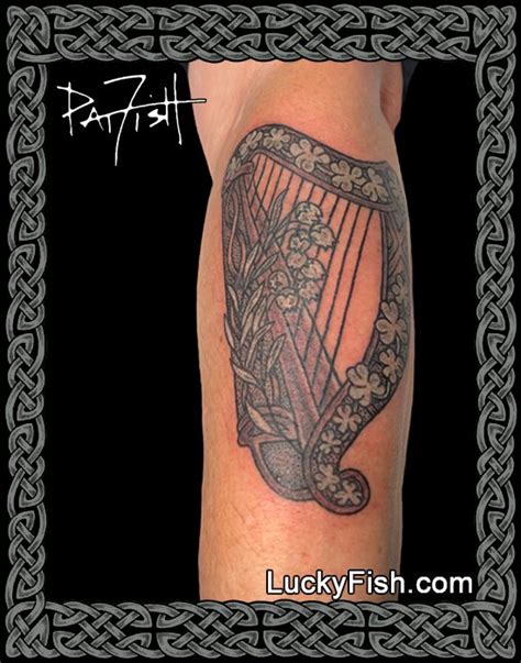 Celtic Harp with Shamrocks and Bog Rosemary — LuckyFish, Inc. and Tattoo Santa Barbara