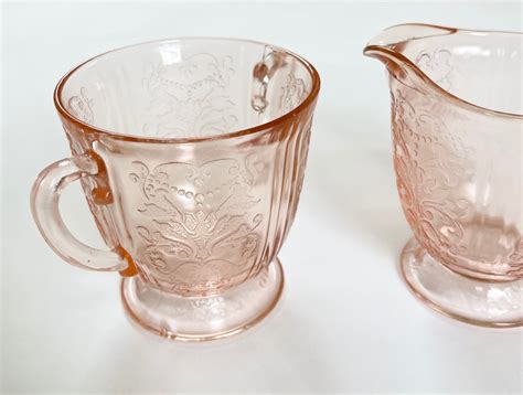 Pink Depression Glass Creamer Sugar Bowl Set Vintage Pressed - Etsy