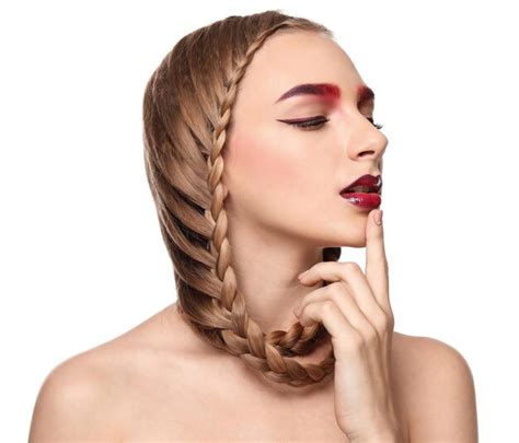 premium photo young woman  dyed eyebrows  white background