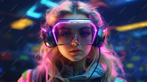 premium photo young cyber girl  glowing red yellow wires hair