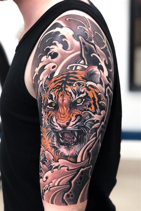 Traditional Japanese Tiger Tattoo Sleeve